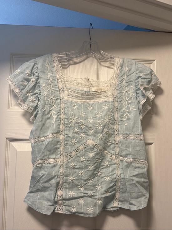 LoveShackFancy Tops - LoveShackFancy Light Blue Boho Steffi Blouse